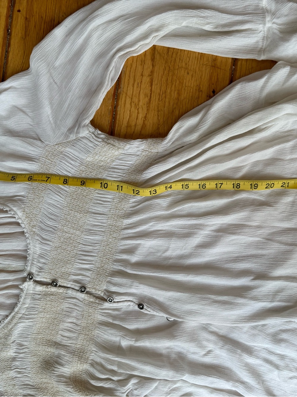 Free People Smocked Top Gauze Flowy Oversized Tunic Ivory Large Boho - Picture 8 of 10